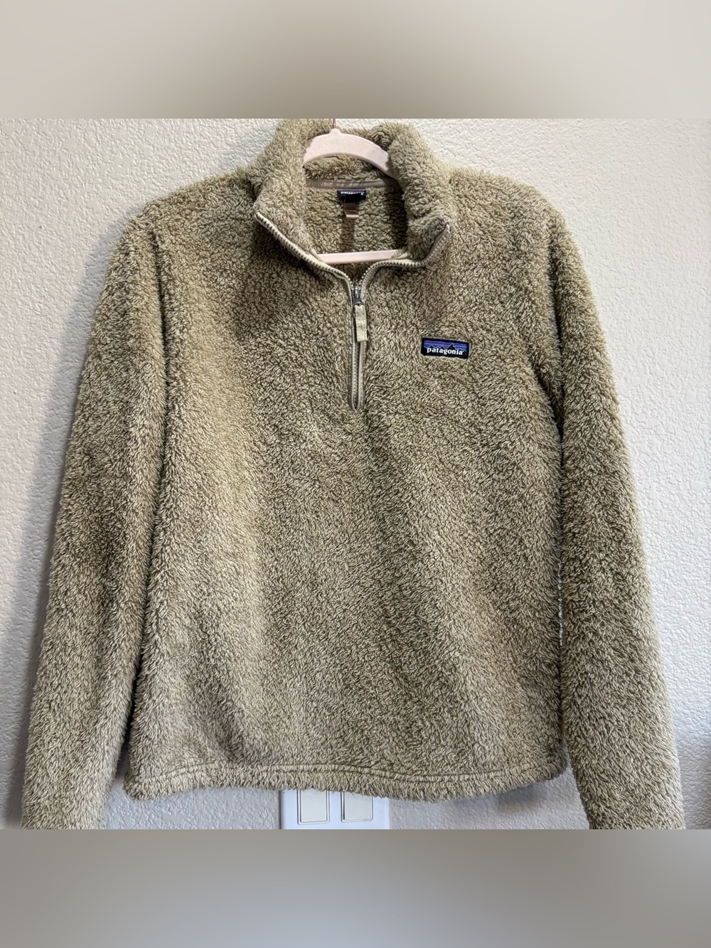 Patagonia Los Gatos 1/4 Zip Fleece Pullover Women’s Small Beige Teddy Jacket